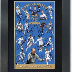 LEEDS UNITED 2020 Championship Winners Signed Reproduction Autograph Mounted Photo Print 852 (Black Frame 297 x 210mm), Living Room