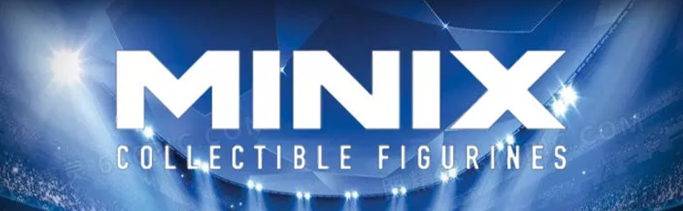 Minix collectible figurines logo over blue arena background