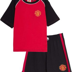 Manchester United Kids FC Short Pyjamas Boys Premiership Football Club Kit Shortie PJs Shorts + T-Shirt Set