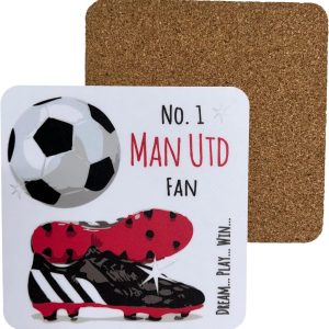 Manchester United Man Utd Red Devils Football Club FC Happy Fan - COASTER DRINK MAT - by WHITE COTTON CARDS (C-FN4)