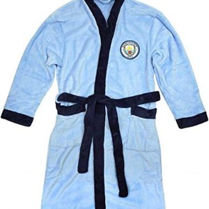 Mens Official Manchester City (Man City) Football Club Fleece Dressing Gown/Robe Size Large Blue