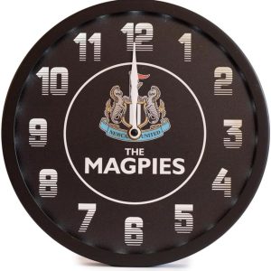 Newcastle United FC LED Magpies Wall Clock, 25cm Diameter, Metal, Requires 3 x AA Batteries
