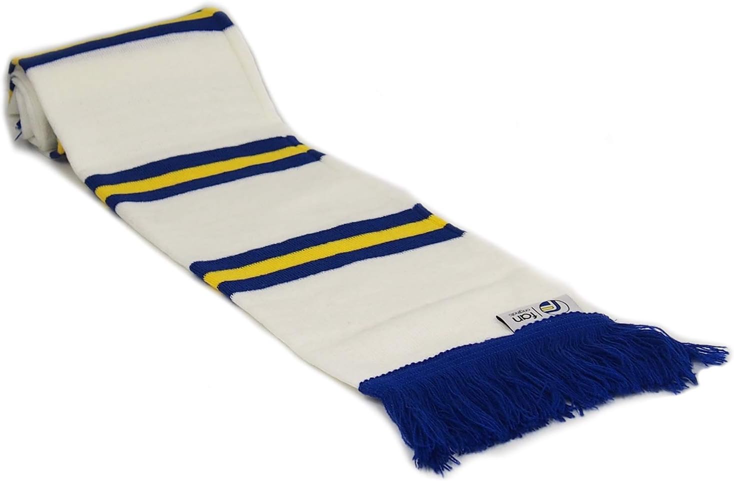 fanoriginals Retro Football Bar Scarf in Leeds Colours White Blue Yellow