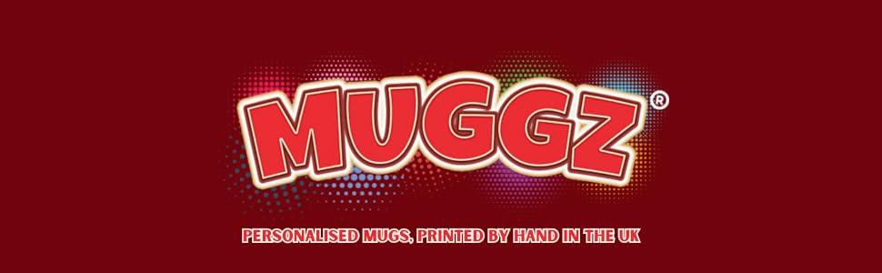 Red logo for 'MUGGZ' brand on maroon background. Bold, stylized lettering with registered trademark symbol.