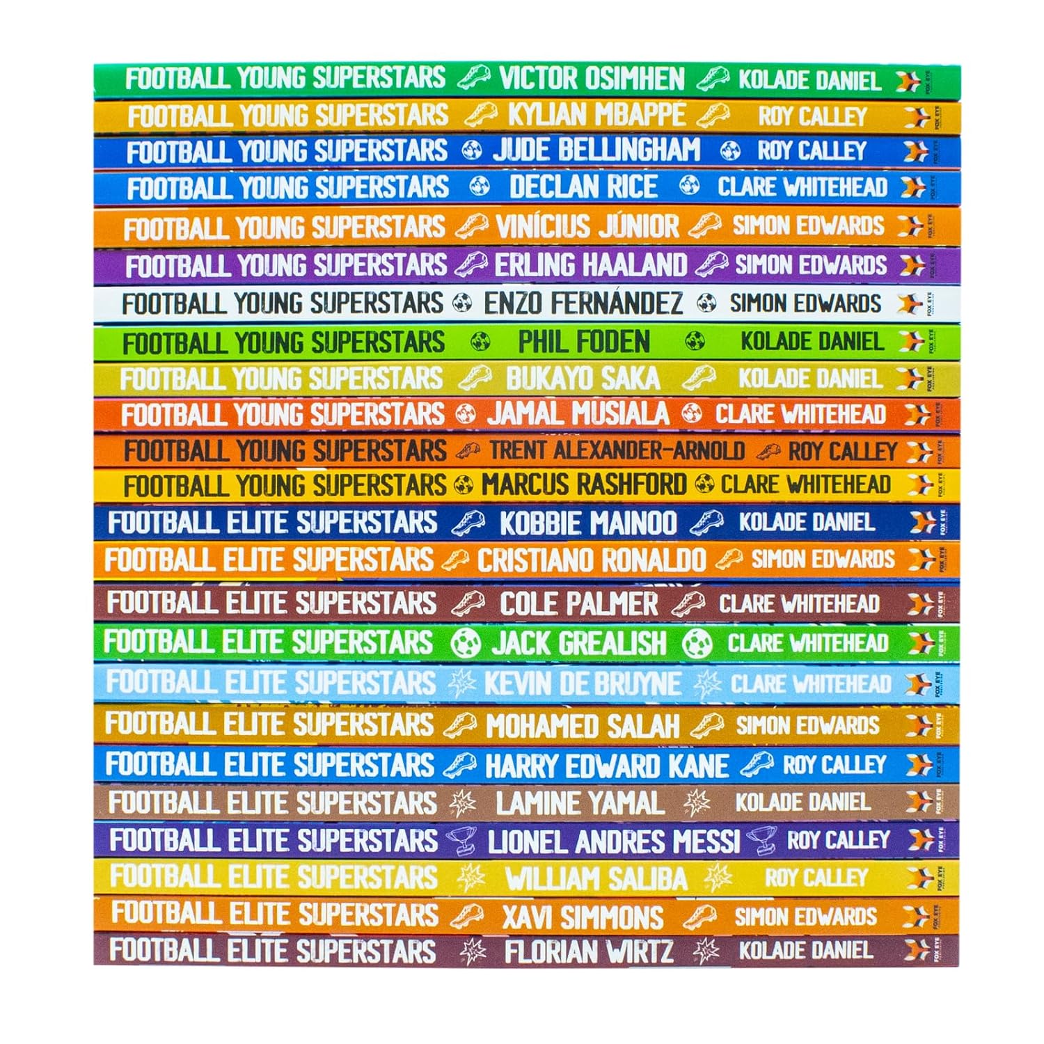 Football Superstars 24 Book Set Collection: (Ronaldo, Lamine Yamal, Salah, Harry Kane, De Bruyne, Messi, Saka, Haaland, Mbappe, Bellingham, Fernandez, Rashford) - Image 3