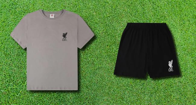 Liverpool grey pyjamas on a football field