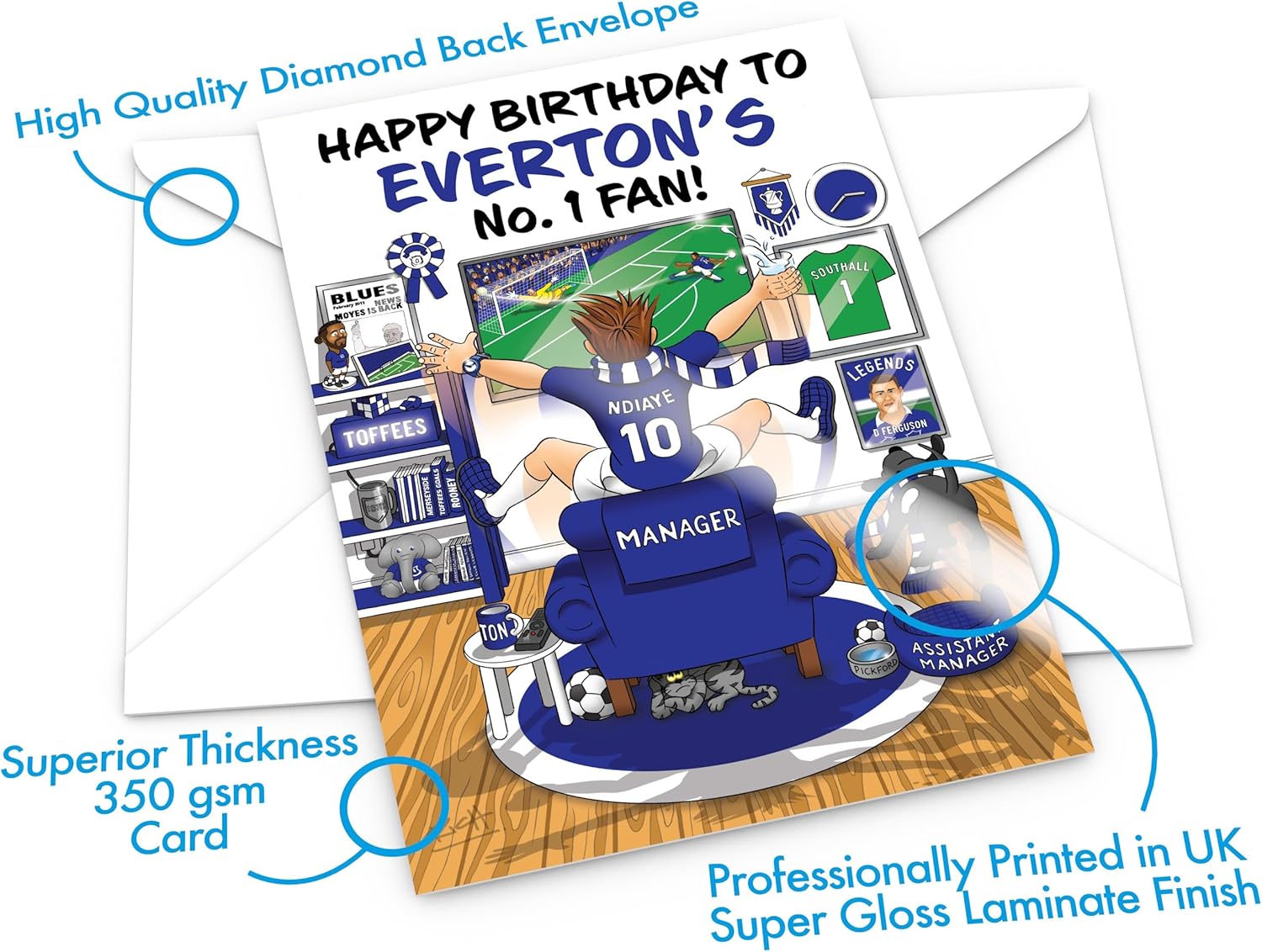 Football Birthday Card for Number 1 Everton Fan – Lots of Club Inspired Details – Large A5 Card Size – Made in the UK – For Him or Her Supporters - Image 3