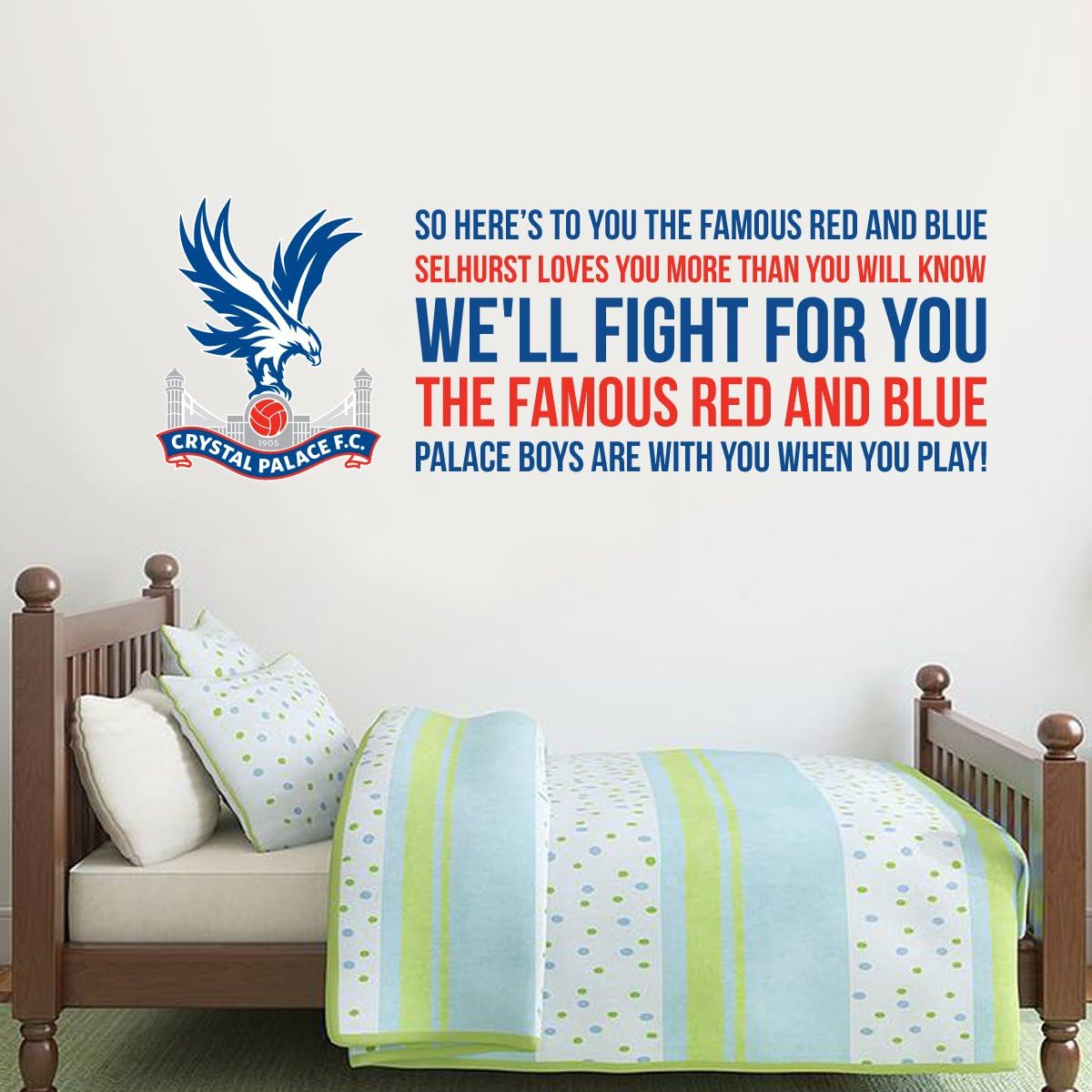 Beautiful Game Crystal Palace Football Club Crest & 'Famous Red and Blue' Song Wall Art Sticker Mural Decals (90cm x 30cm)