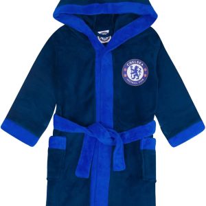 Chelsea Boys Dressing Gown Robe Hooded Fleece Kids OFFICIAL Football Gift