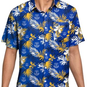 FOCO Football Club Tropical Short Sleeve Button Up Summer Floral Shirt Premier League (XX-Large, Everton FC)