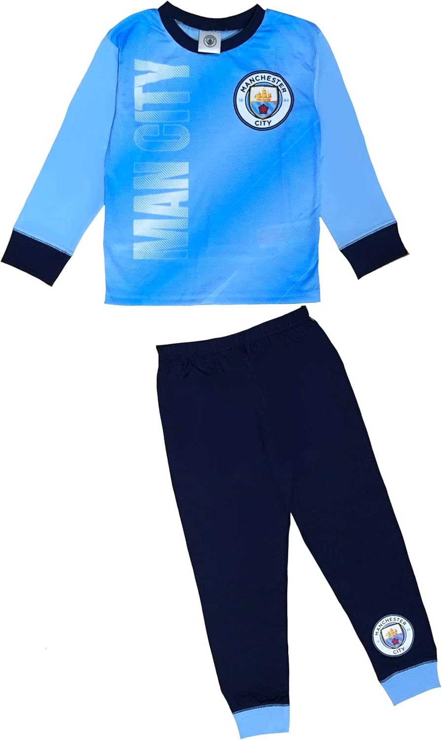 MANCHESTER CITY Boys Man City Pyjamas, Blue, Age 4-12 Years