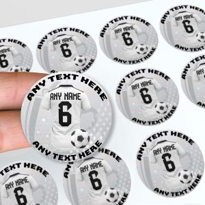 Personalised Football Stickers, Jersey Design 45mm, with Any Text, Name and Number for Decorating Party Bags, Sweet Cones, Cake Boxes, Beer Bottles (Fulham Colours, 24 Pack)