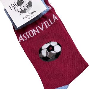 WHITE COTTON CARDS Aston Villa Villians FC Football Club - BOLD COLOUR Football Fan Novelty Socks. Size UK Small 2-7 (S-FB13-S)