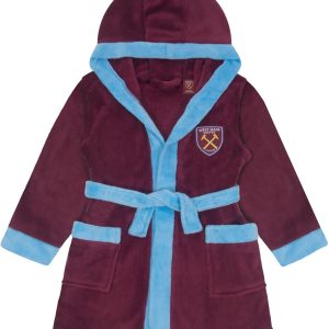 West Ham United FC Baby Dressing Gown Toddler Robe Hooded Fleece OFFICIAL Gift