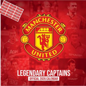 Manchester United 2026 Legends Calendar Plastic Free square with FREE organising Stickers Included
