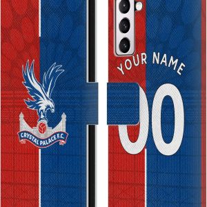 Head Case Designs Officially Licensed Custom Customised Personalised Crystal Palace Football Club Home 2023/24 Kit Leather Book Wallet Case Cover Compatible With Samsung Galaxy S21+ 5G
