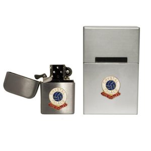 Crystal Palace football club stormproof petrol lighter and metal cigarette packet cover