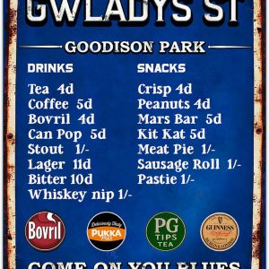 Everton Football Metal Wall Sign, Vintage Snack Bar Terrace Plaque, Retro Club Refreshments, Man Cave Home Bar Decor Dad Birthday Gift - RBS22