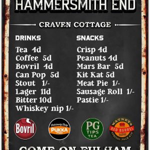 Fulham Football Metal Wall Sign, Vintage Snack Bar Terrace Plaque, Retro Club Refreshments, Man Cave Home Bar Decor Dad Birthday Gift - RBS24