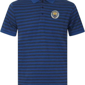 MANCHESTER CITY Mens Polo Shirt Striped Official Football Gift
