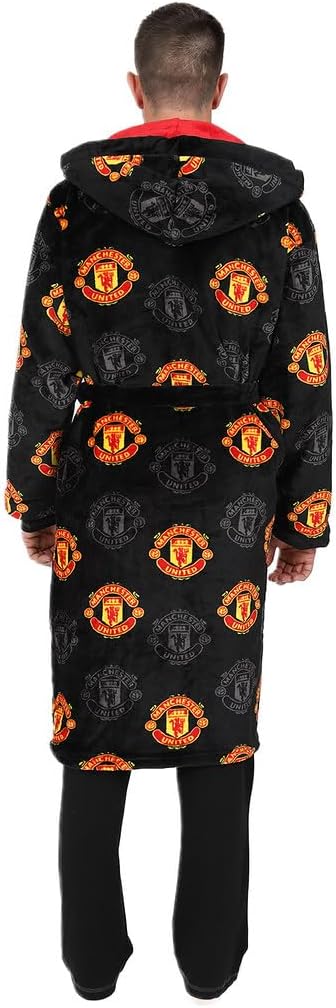 Manchester United Mens Official F.C. Dressing Gown Fleece Hooded Man Utd Robe - Image 2