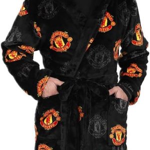 Manchester United Mens Official F.C. Dressing Gown Fleece Hooded Man Utd Robe