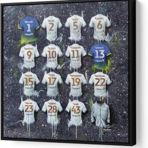 Terry Kneeshaw Art, Canvas Print, Wall Art, 20 x 20 Inch, Framed, Leeds United Championship Football Shirts