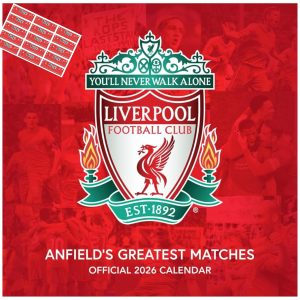 Liverpool Calendar 2026 Legends Square Wall Calendar Plastic Free with FREE Organising Stickers Included