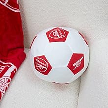 White and red decorative soccer ball with hexagonal pattern shown in multiple angles on light background.
