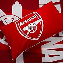 Arsenal Football Club branded imagery showing red flags with white Arsenal cannon logo emblems repeated across multiple panels.