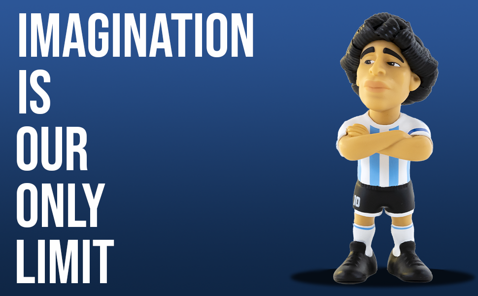 white text on left with Maradonna figure on right all on blue background