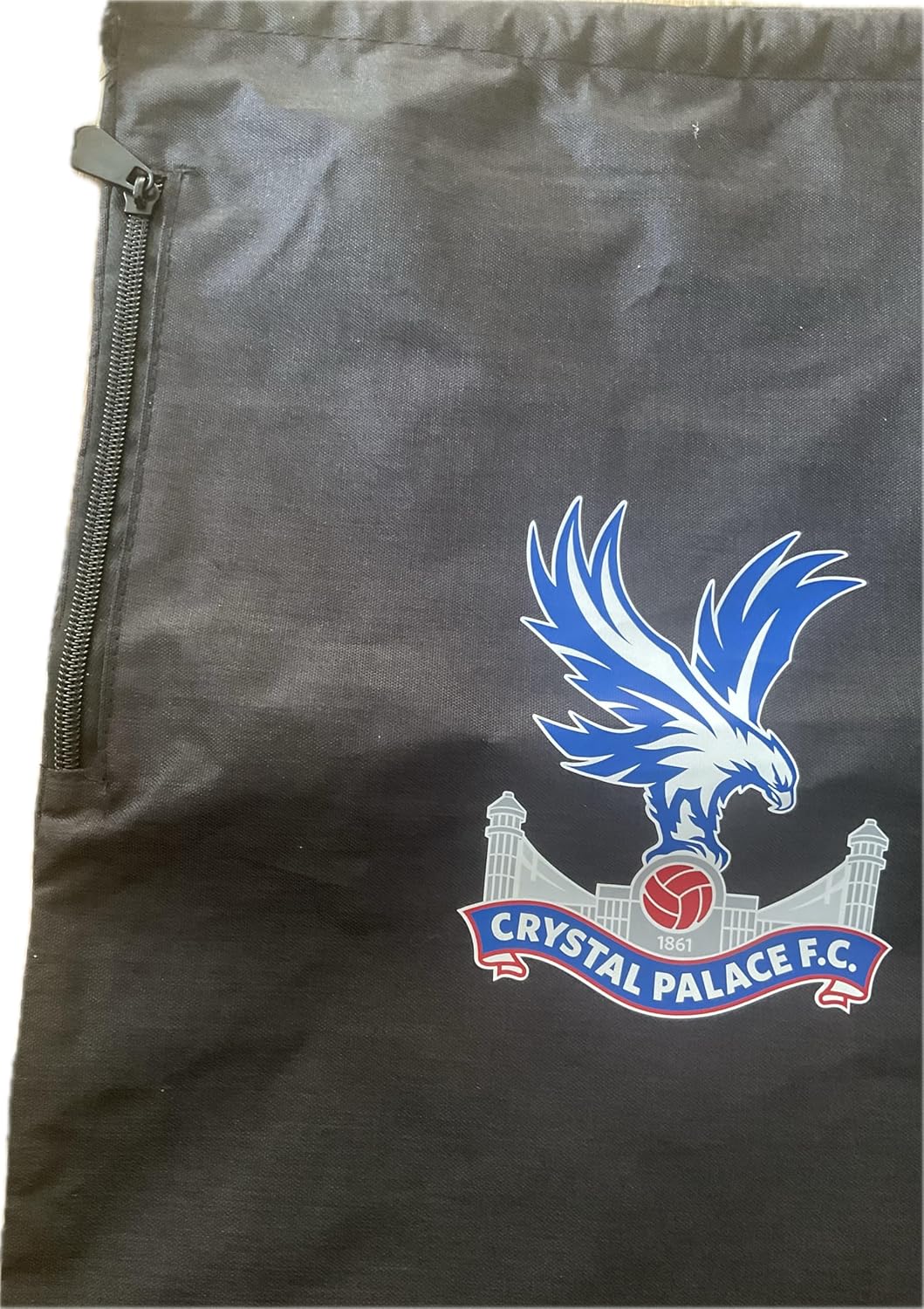 Crystal Palace FC Black Drawstring Gym Bag with Zipper Pocket, 46 cm - Image 3