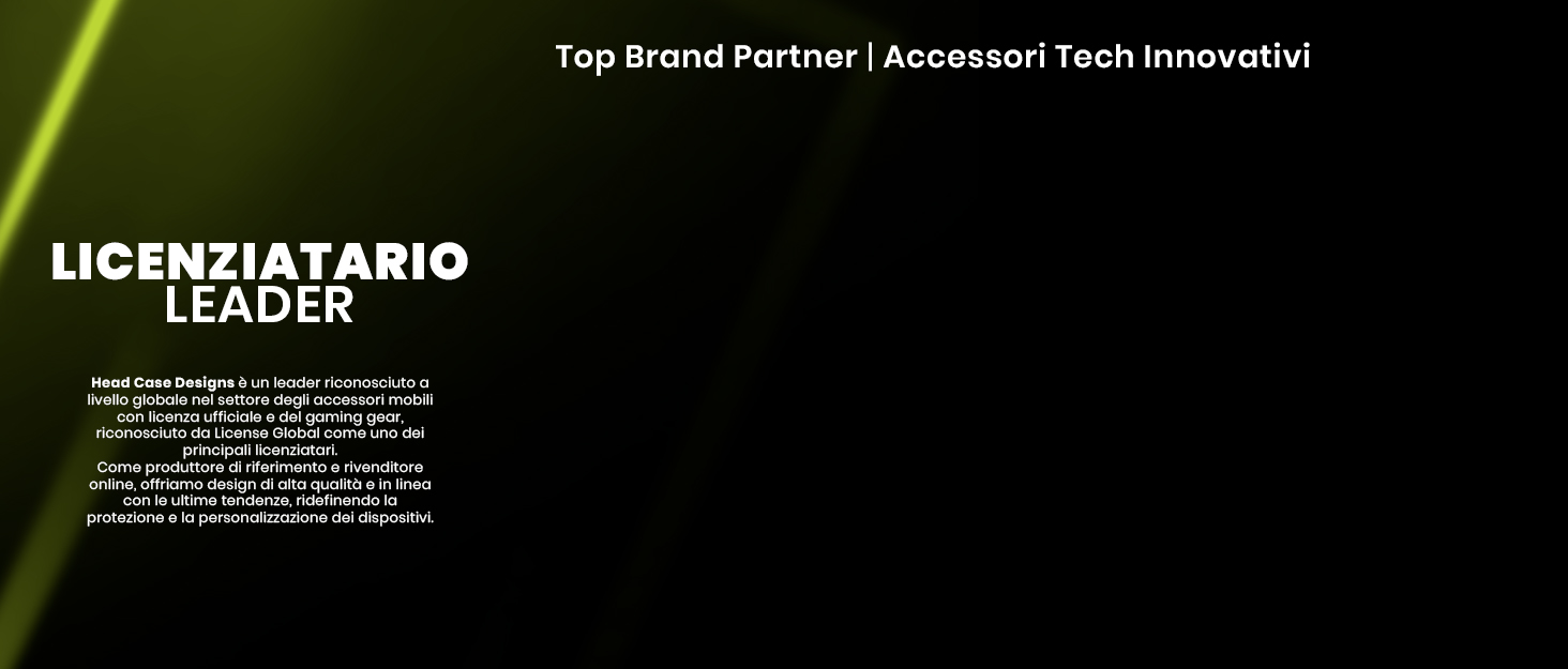 Black background with white text displaying 'LICENZIATARIO LEADER' and additional text in smaller font below.