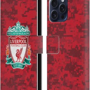 Head Case Designs Officially Licensed Liverpool Football Club Home Red Crest Digital Camouflage Leather Book Wallet Case Cover Compatible With Apple iPhone 16 Pro Max