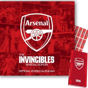 Arsenal Calendar 2026 Legends Square & Slim Arsenal Pocket Diary Gift Bundle with FREE Organising Stickers Included