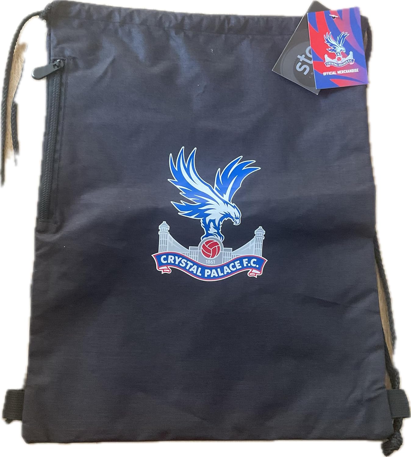 Crystal Palace FC Black Drawstring Gym Bag with Zipper Pocket, 46 cm - Image 2