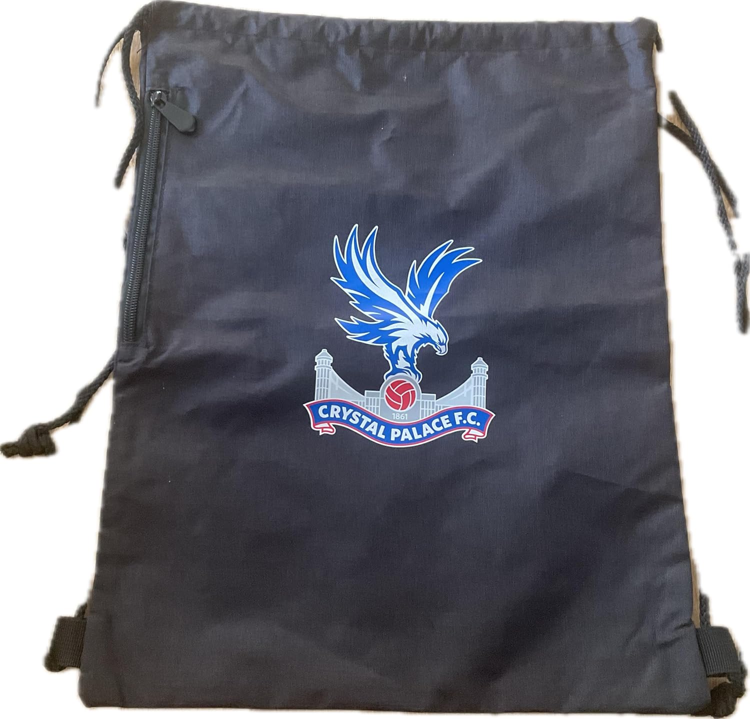 Crystal Palace FC Black Drawstring Gym Bag with Zipper Pocket, 46 cm