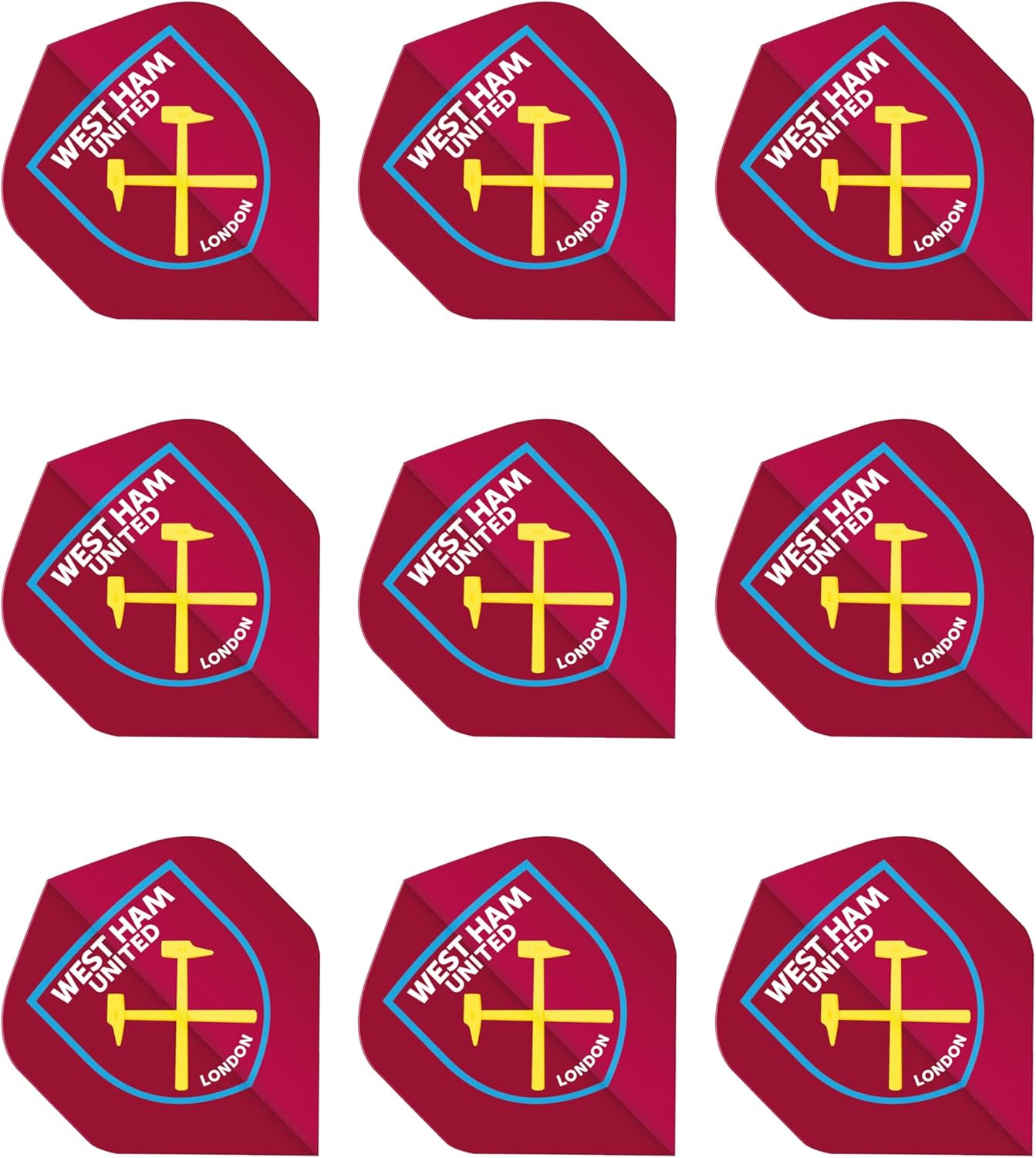 FOCO Officially Licensed West Ham Football Club Dart Flights Extra Thick 75 Micron - 3 Sets per pack (9 darts Flights in total) - Professional Darts Accessories