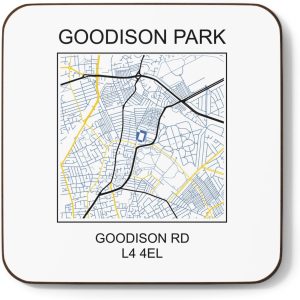 Goodison Park Map Mug – Everton Football Stadium 11oz Ceramic Coffee Cup – Goodison Road L4 4EL Design – Football Fan Gift (Coaster)