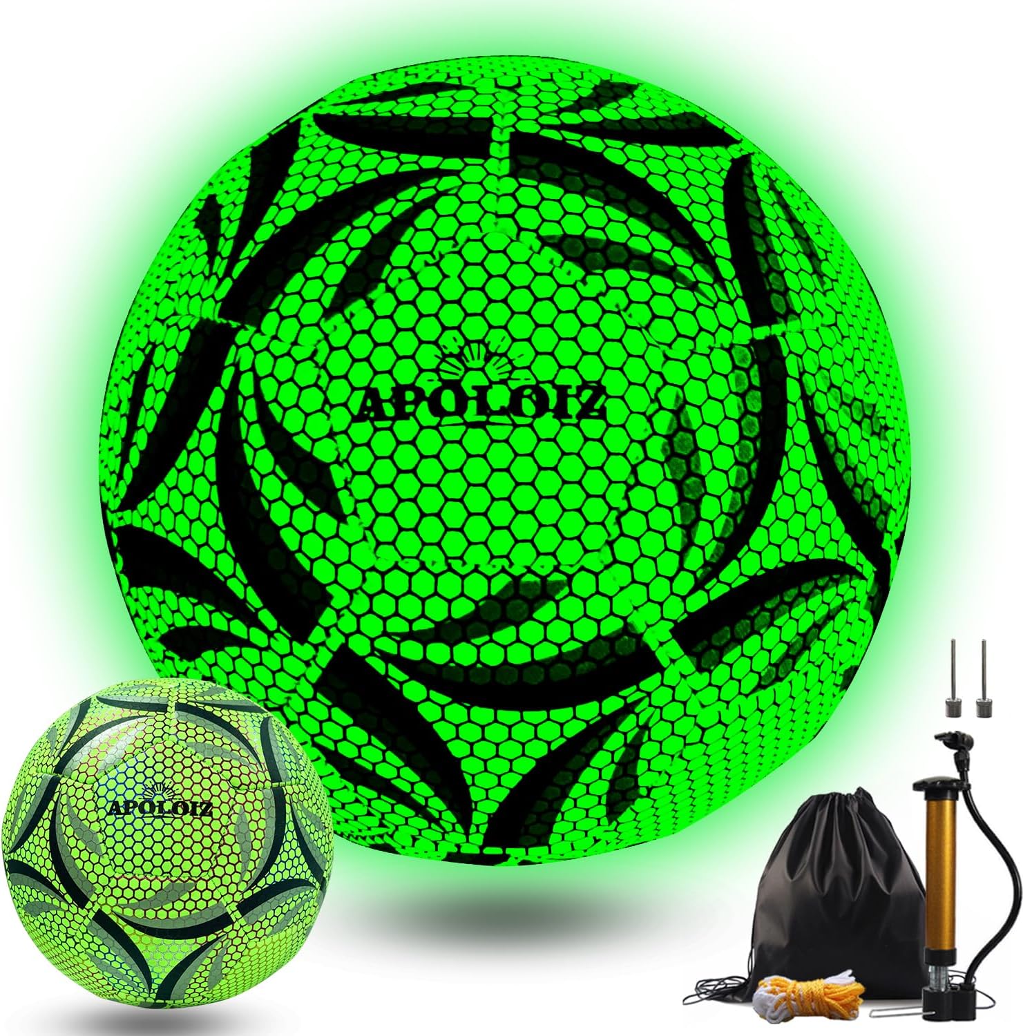 Green Soccer Ball,Glow in The Dark Soccer Ball Size 5 with Pump,Glowing Luminious Soccer Balls