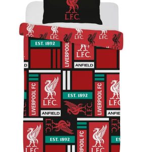 Liverpool fc football duvet cover sets Reversible bedding single double king size bed set with pillowcases lfc block Pattern gifts for boy (LFC Block Print, Single)