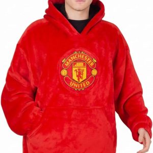 Manchester United Adults Oversized Hoodie Blanket - Sherpa Fleece Lined Official Football Gift