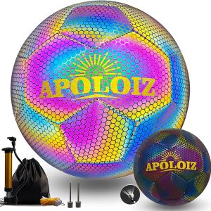 Reflective Football Holographic glow in the dark football Rainbow with Pump,light up football, for Youth Boys & Adults, Outdoor & Night Games
