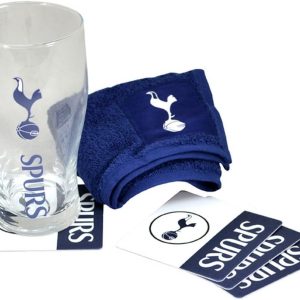 Tottenham Hotspur FC Official Wordmark Mini Football Bar Set (Pint Glass, Towel & Beer Mats) (One Size) (Navy/White)