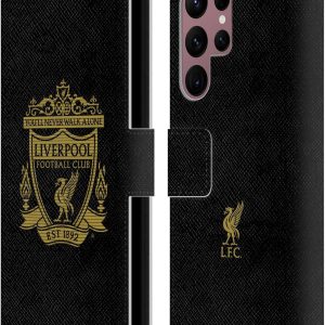 Head Case Designs Officially Licensed Liverpool Football Club Black 2 Crest 2 Leather Book Wallet Case Cover Compatible With Samsung Galaxy S22 Ultra 5G