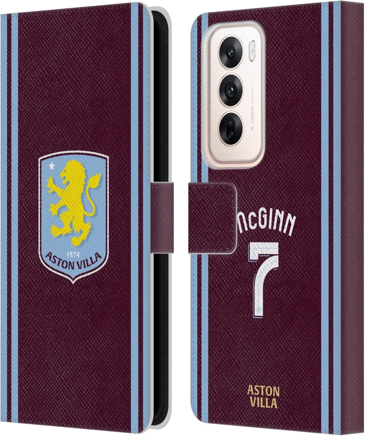 Head Case Designs Officially Licensed Aston Villa Football Club John McGinn 2024/25 Crest Player Kit Leather Book Wallet Case Cover Compatible With OPPO Reno12 5G