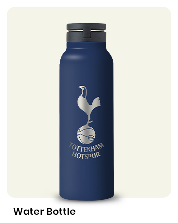 Navy blue insulated water bottle with Tottenham Hotspur football club logo. Features a silver rooster emblem and text on the bottle's body. Black screw-top lid with carry handle.