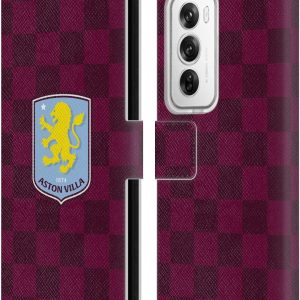 Head Case Designs Officially Licensed Aston Villa Football Club Checkered 2024 Crest Designs Leather Book Wallet Case Cover Compatible With OPPO Reno12 Pro 5G