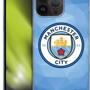 Head Case Designs Officially Licensed Manchester City Man City FC Blue Full Colour Badge Geometric Hard Back Case Compatible With Apple iPhone 15 Pro Max
