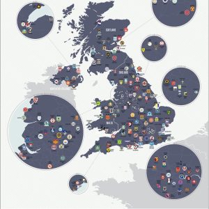 HJZWTS Pop Chart | Football Clubs of the United Kingdom | 16" x 20" Art Poster | 100+ Soccer Clubs from England, Scotland, and Wales on One Map | Wall Decor | 100% Made in the US